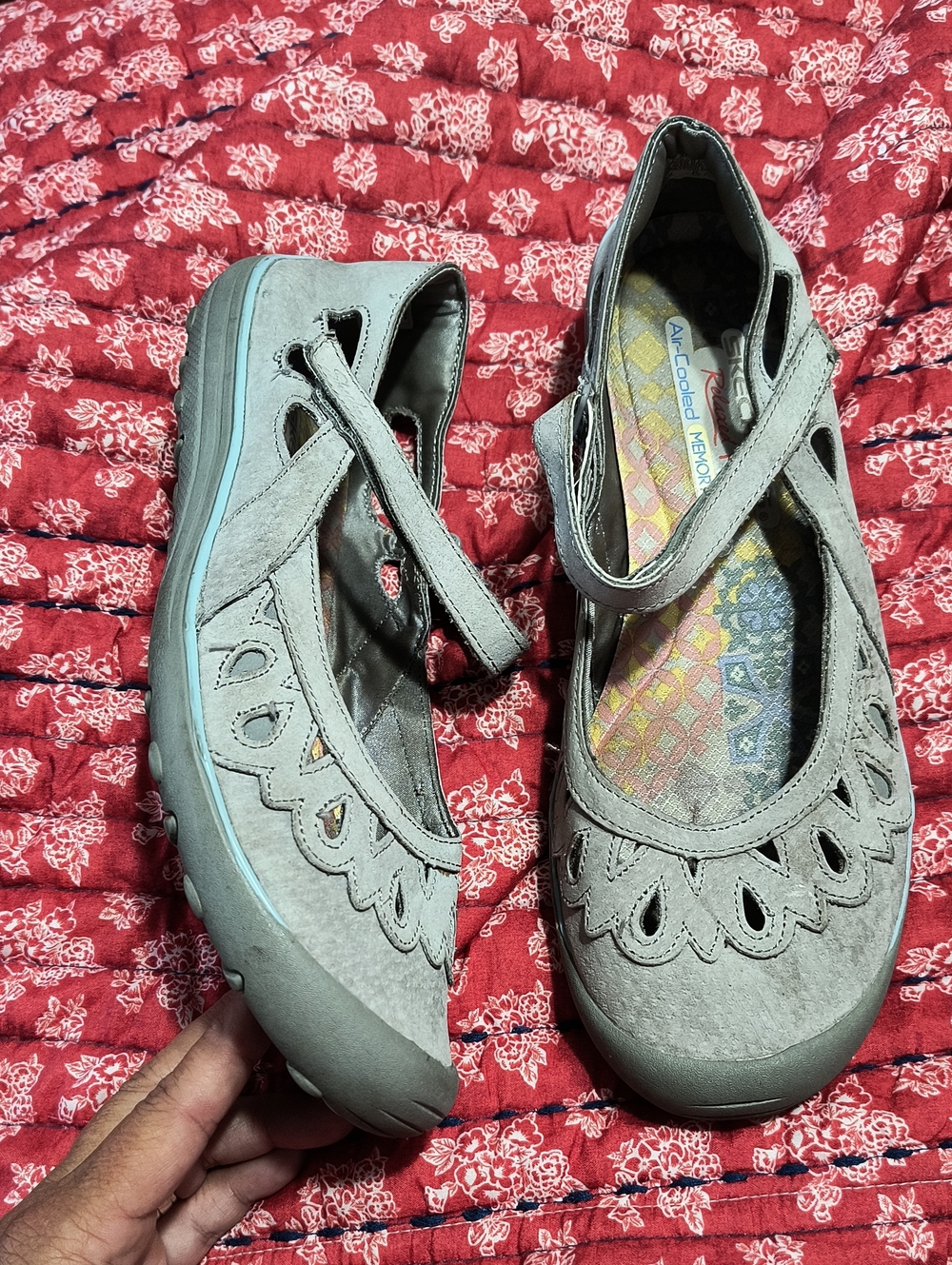 Skechers Earth Fest Petunia Mary Jane Shoes Women 8.5 Gray Leather Memory Foam
